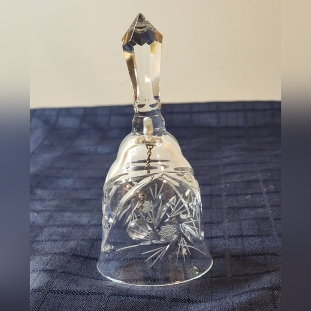 Vintage Clear Crystal Glass Bell Etched And Cut Glass